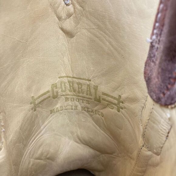 Corral Cortez Distressed Fleur De Lis Embroidered Western Boots Square Toe 6.5 M - Picture 7 of 8